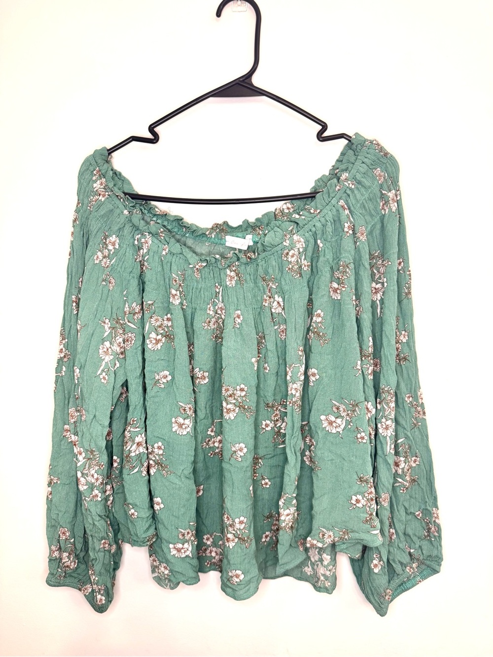 Floral Off-Shoulder Blouse in Sage Green